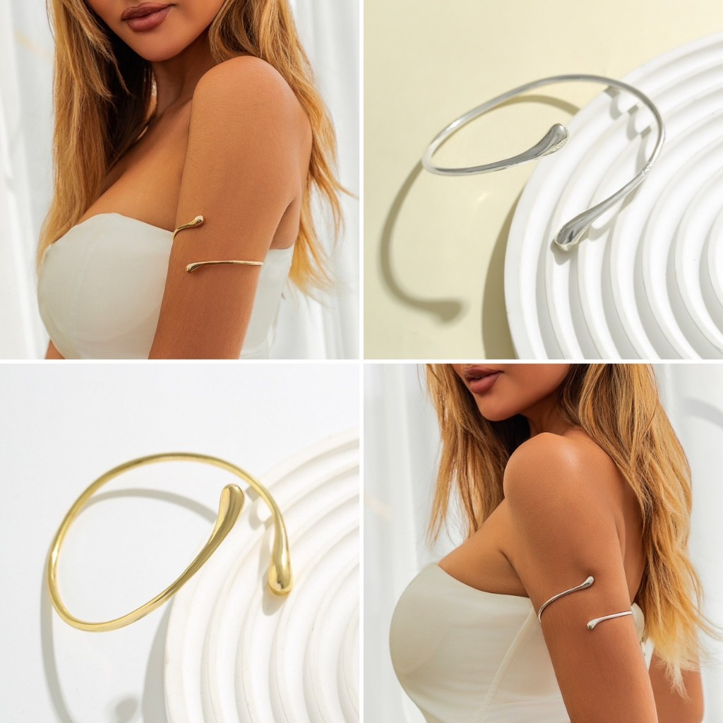 【พร้อมส่งจากไทย】Minimal Wave Arm Cuff กำไลต้นแขนมินิมอล ดีไซน์หยดน้ำ วัสดุสแตนเลส ปรับใส่ได้หลายแบบ เนื้องานเกาหลีคุณภาพ