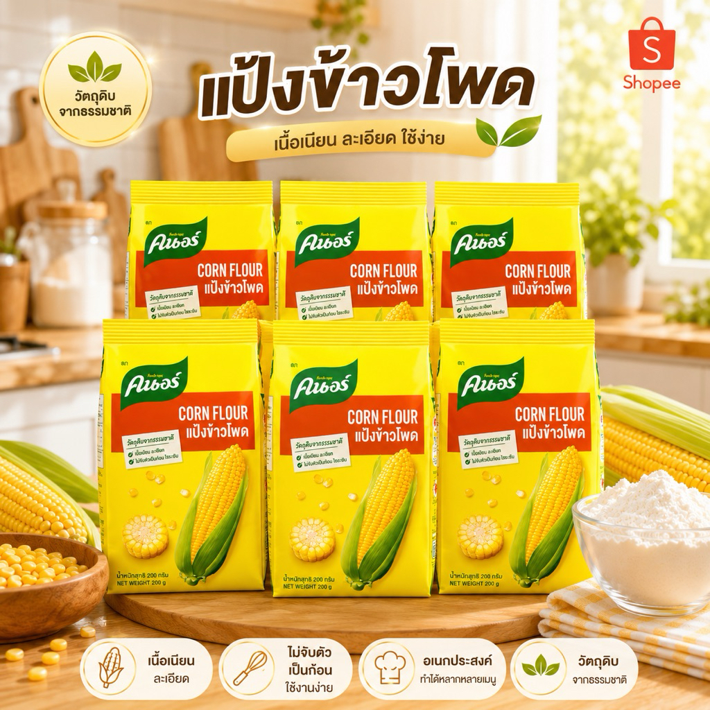 [ชุด6ถุง/12ถุง/ยกลัง24ถุง]แป้งข้าวโพดคนอร์ 200g.