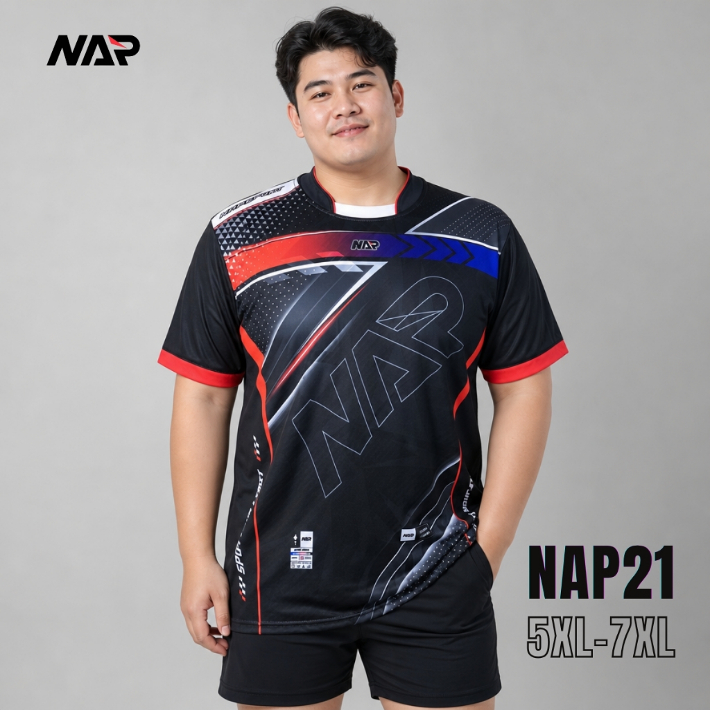 NAPSPORT เสื้อกีฬาแขนสั้นรุ่น NAP21 แขนสั้น ผ้าไมโคร ไซส์ใหญ่พิเศษ 5XL-7XL รอบอก 52-56นิ้ว