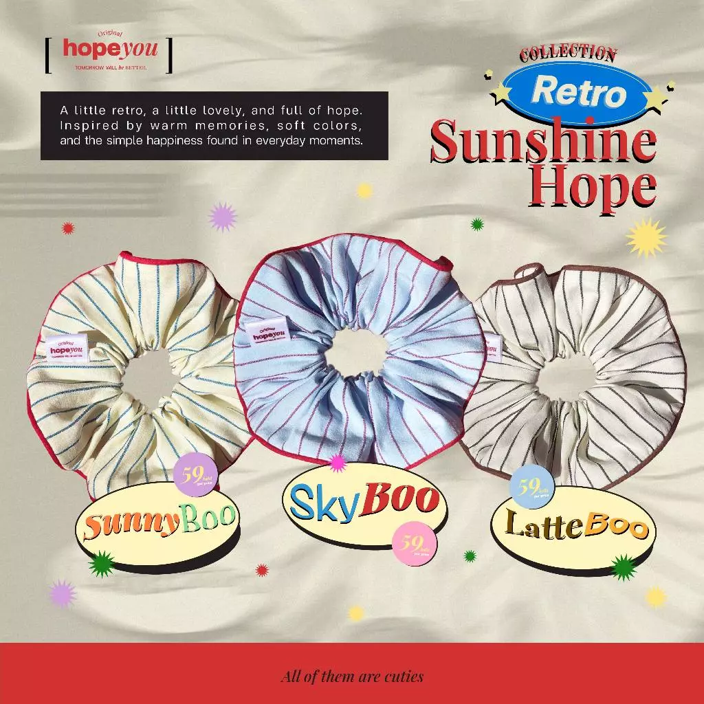 (ยางมัดผม : โฮปยู) Retro Sunshine Hope | Hair-tie-roundy [hopeyou].ยางมัดสไตล์เรโทร ยางรัดผมสครัชชี่ ยางมัดผมน่ารัก