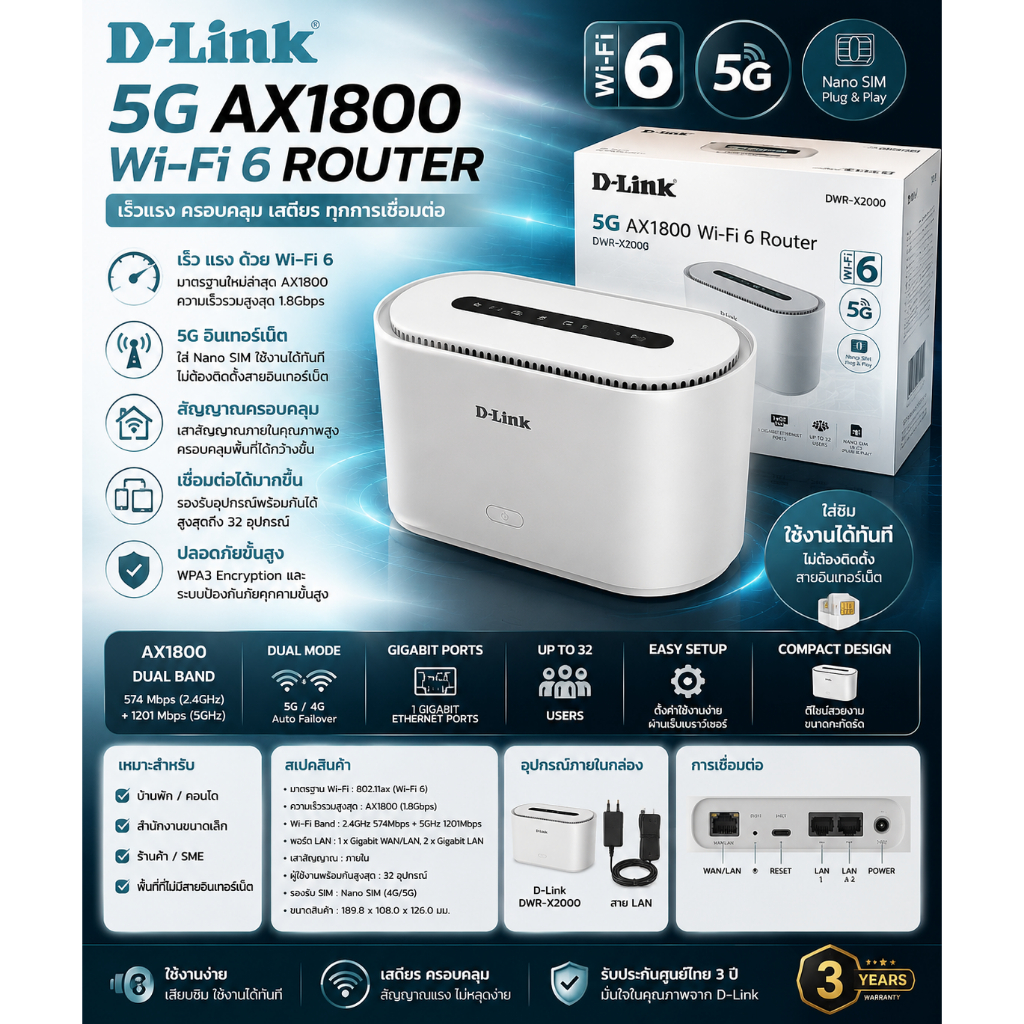 D-Link DWR-X2000 5G AX1800 Wi-Fi 6 Router
