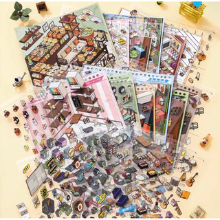 สมุดสติ๊กเกอร์จัดฉาก 3D แบบ Immersive Storage Series สไตล์ร้านค้าและร้านอาหาร
