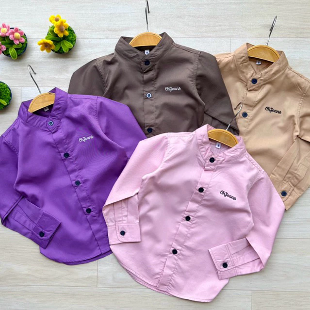 เสื้อเชิ้ตเด็กแขนยาวคอจีน พร้อมส่ง