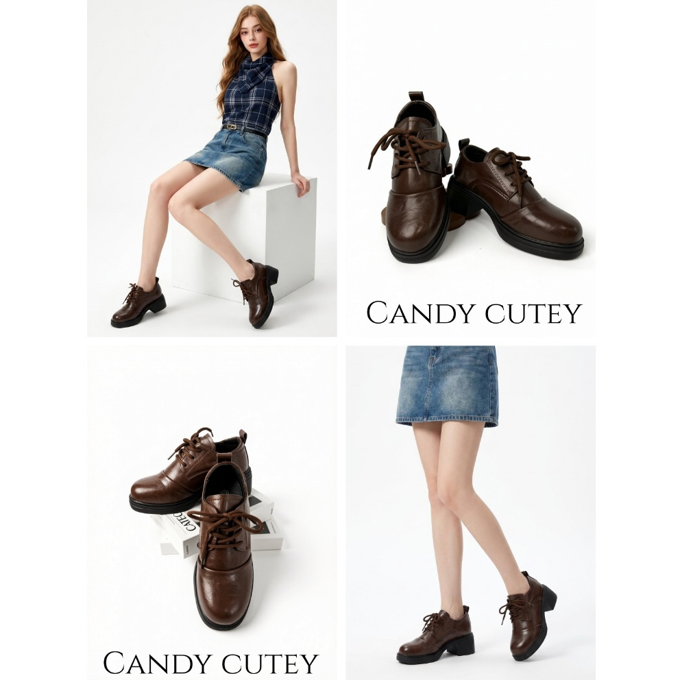 CandyCutey รองเท้าโลฟเฟอร์ผู้หญิงรูดเชือกสไตล์คลาสสิก พื้นหนาเพิ่มสูง มีพื้นรองเท้านุ่มดูดซับแรงกระแทก ใส่ทำงานประจำวัน