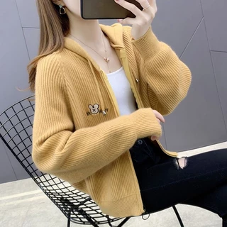 [พร้อมส่ง]คาร์ดิแกน เสื้อแขนยาวผู้หญิง มีฮู้ด มีซิป ผ้าลูกฟูก สีพื้น สบาย นุ่มนวล