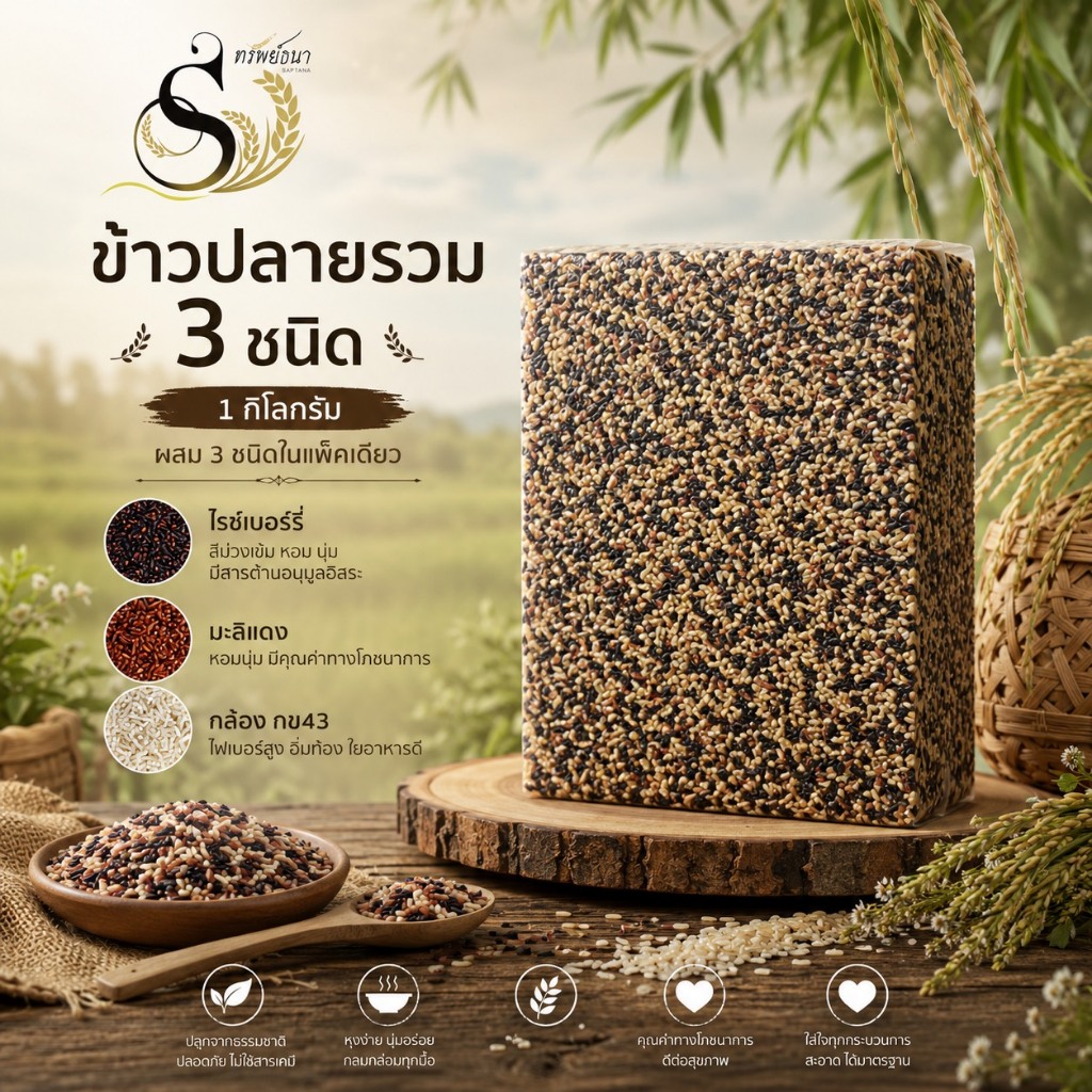 ข้าวปลายรวมสามชนิด คุณภาพคัดสรร 1 กิโลกรัม ตราทรัพย์ธนา