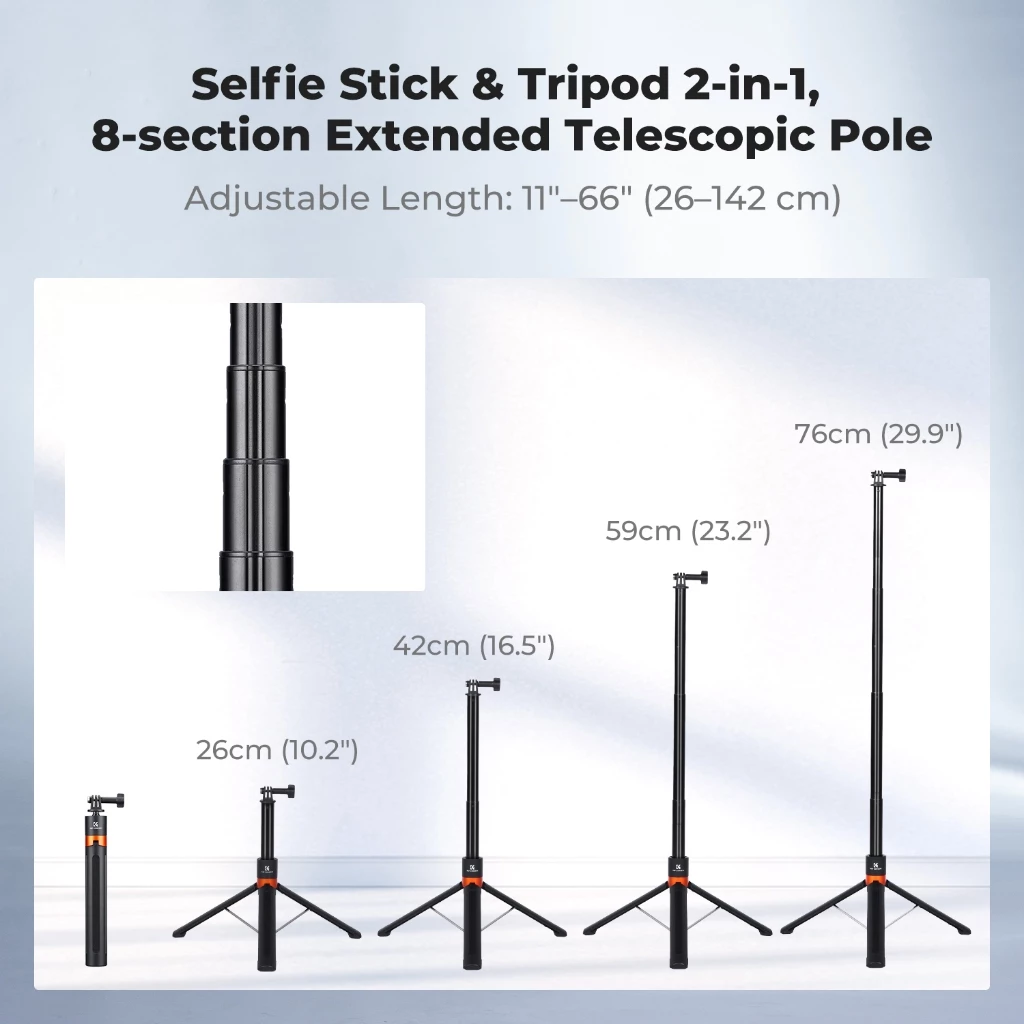 K&F CONCEPT ไม้เซลฟี่ 1.42m tripod Auto-Open&Close for GoPro/Insta360 X5 Ace Pro/DJI OSMO Action thumbnail 3
