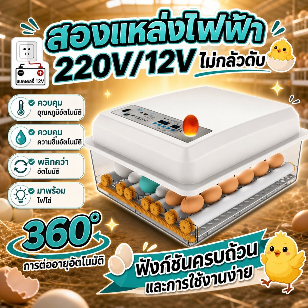 ประเภทอัตโนมัติ 12-64PCS ตู้บ่มไข่พร้อมจอแสดงผลความชื้น, เทียนไข่ไก่สำหรับฟักไข่เป็ดห่านประเภทครัวเรือนเครื่องฟักไข่