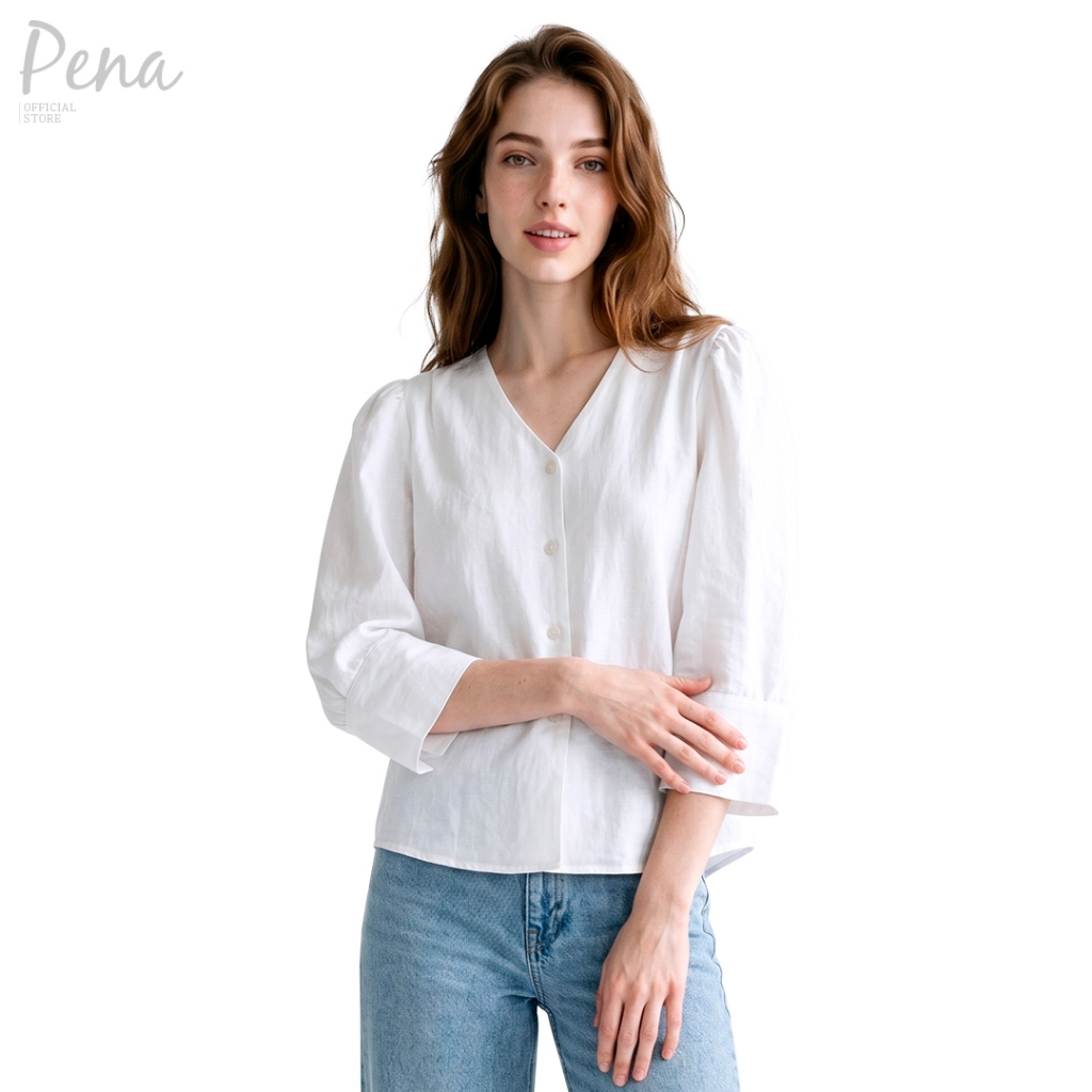 Pena House เสื้อเบลาส์คอวีแขนสามส่วน สีพื้น PCSL062602