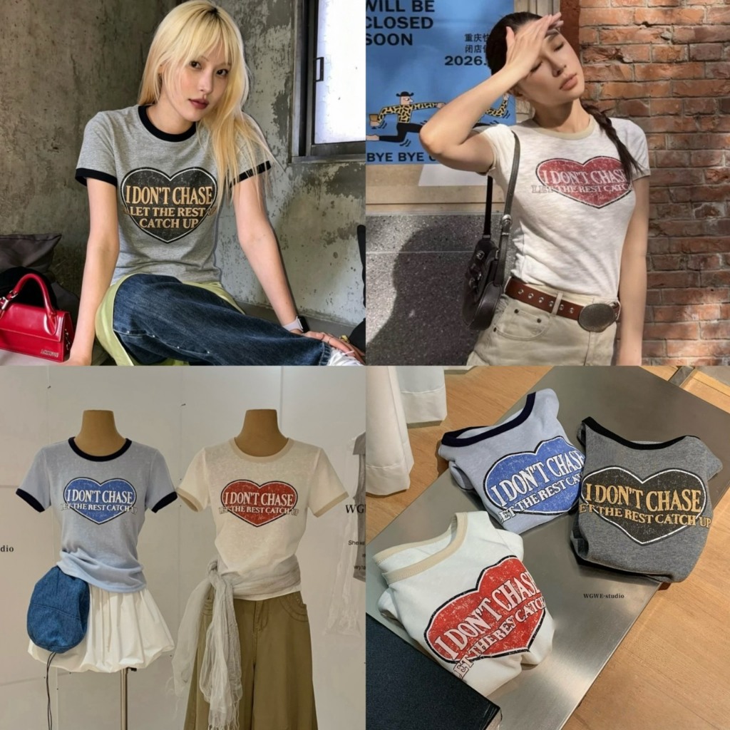 9796 เสื้อยืดคอกลมสกรีนลายช่วงอก งานป้าย WG.WE 🇰🇷