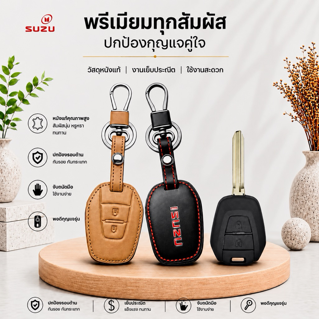 ซองหนังแท้ ใส่กุญแจรีโมทรถยนต์ ISUZU D-Max X-Series รุ่นโลโก้เหล็ก แบบดอกกุญแจ