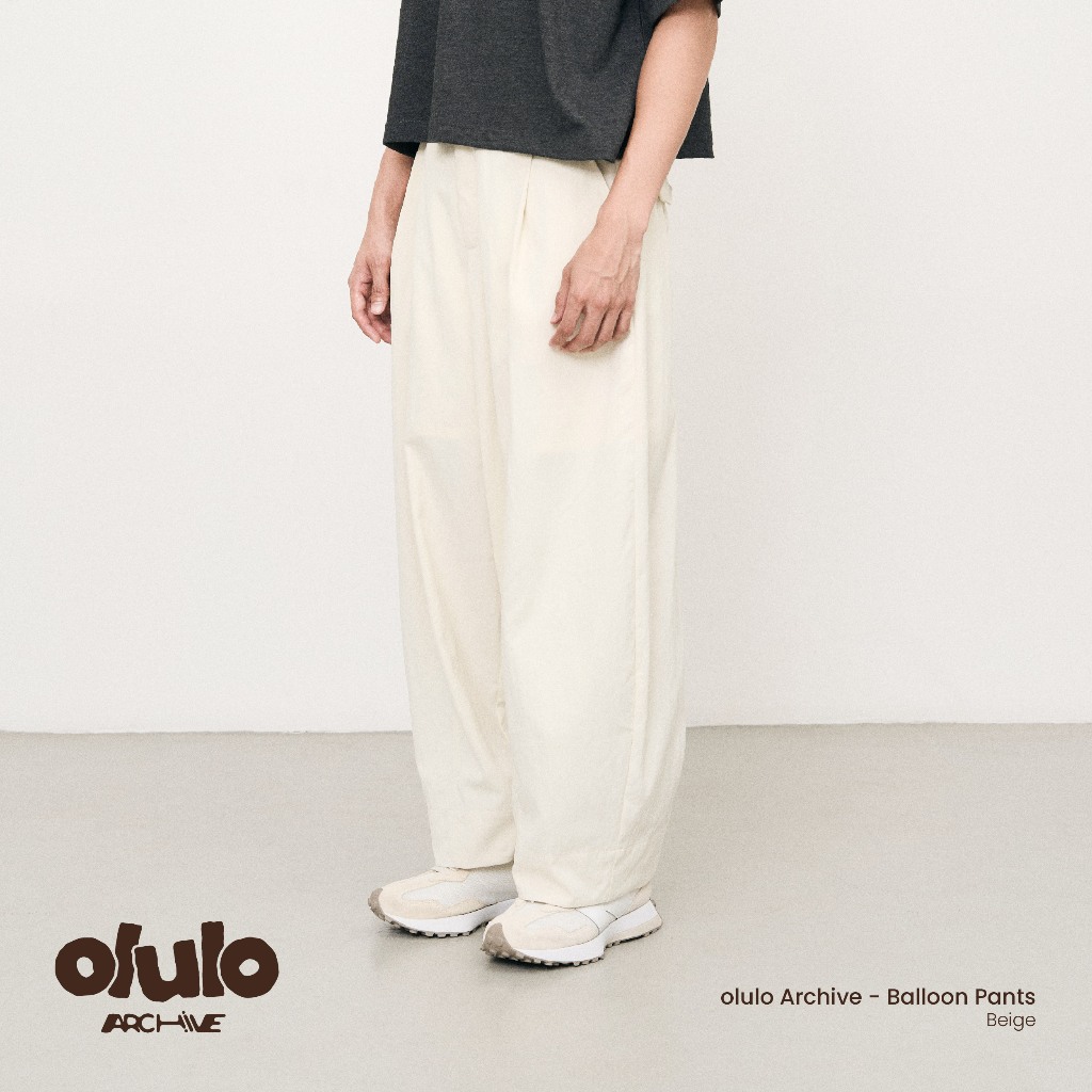 olulo Archive - Balloon Pants กางเกงทรงบอลลูน สีเบจ  เอวสม๊อก
