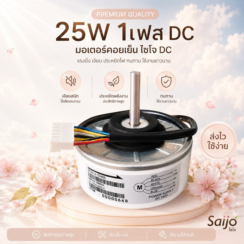 มอเตอร์แอร์ SAIJO ไซโจ ไฟ DC. 25w 340V.  4GN511A-00049