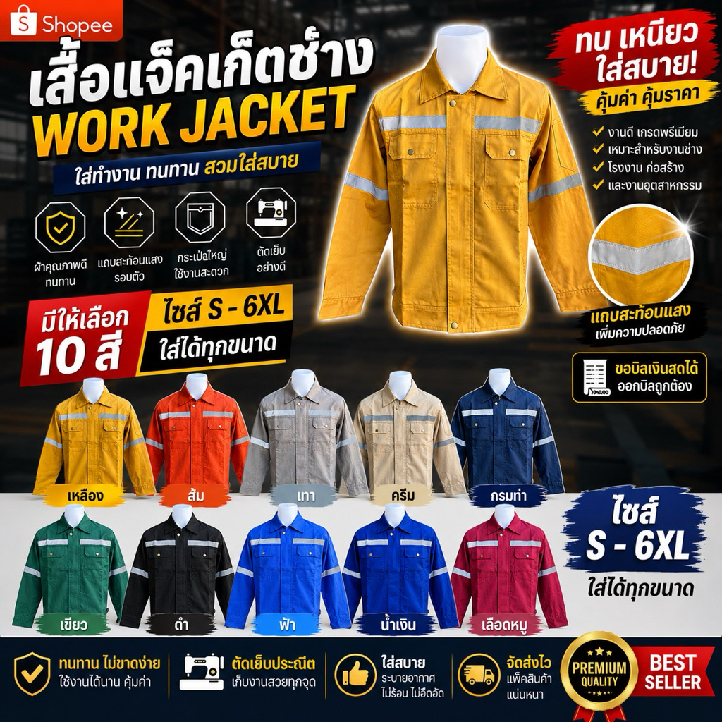 เสื้อช็อปแขนยาว/โทนเดียว/โพลีเอสเตอร์ผสมฝ้าย (S-6XL)