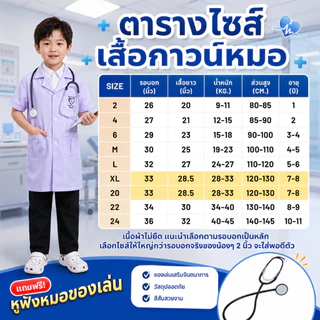 (KIDCITY) เสื้อกาวน์เด็ก แถมหูฟ้งหมอของเล่น เสื้อกาวน์หมอ เสื้อกาวน็เด็กแขนสั้น ชุดอาชีพเด็ก