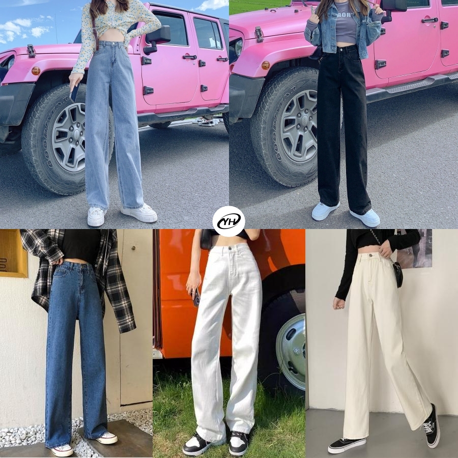 💥YH#528💥มีไซซ์ S-3XL💥กางเกงยีนส์ เอวสูง สไตล์เกาหลี แนววินเทจ เท้ากว้าง กางเกงยีนส์ขายาว สวยๆเก๋ๆ