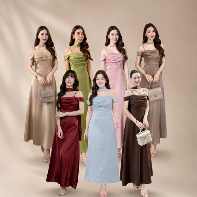 ชุดเพื่อนเจ้าสาว ชุดเดรสออกงานสาวอวบ MAYA G144 ชุดไปงานแต่งานs-3xl
