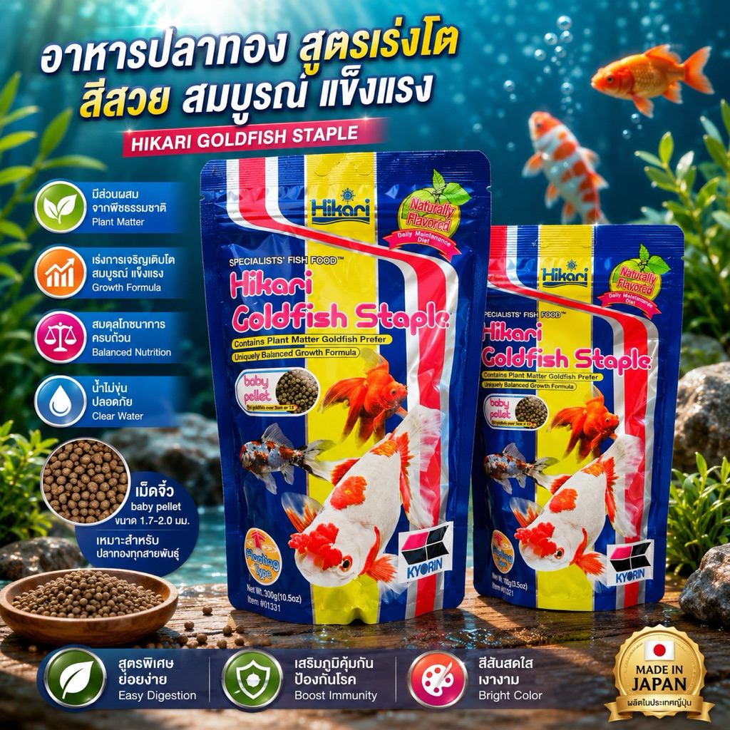 อาหารปลาทอง ฮิคาริโกลด์ฟิช สเตเปิล Hikari Goldfish staple