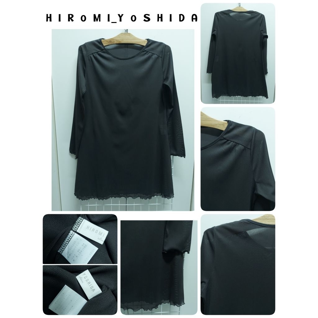 5788. H I R 0 M I_Y 0 S H I D A เสื้อยืดตัวยาวผ้าโปร่งแสงญี่ปุ่นมือสอง