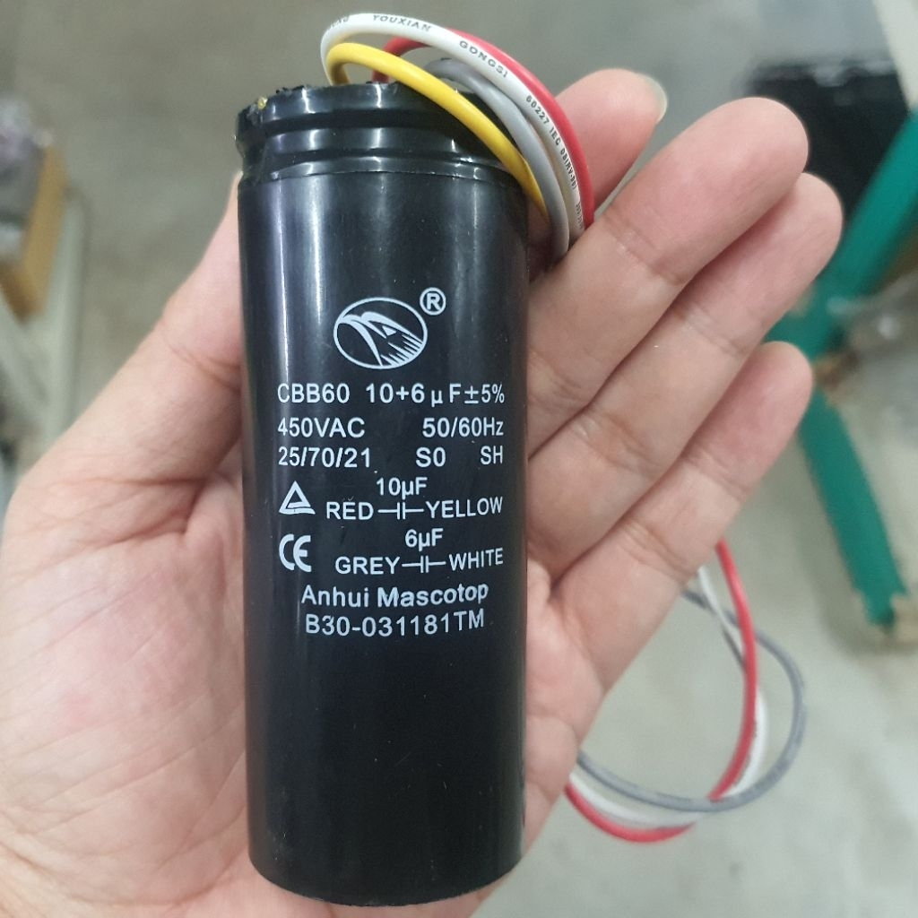 คอนเดนเซอร์เครื่องซักผ้า 10uF กับ 6uF 450V (cap. เครื่องซักผ้า 6uF กับ 10uF)