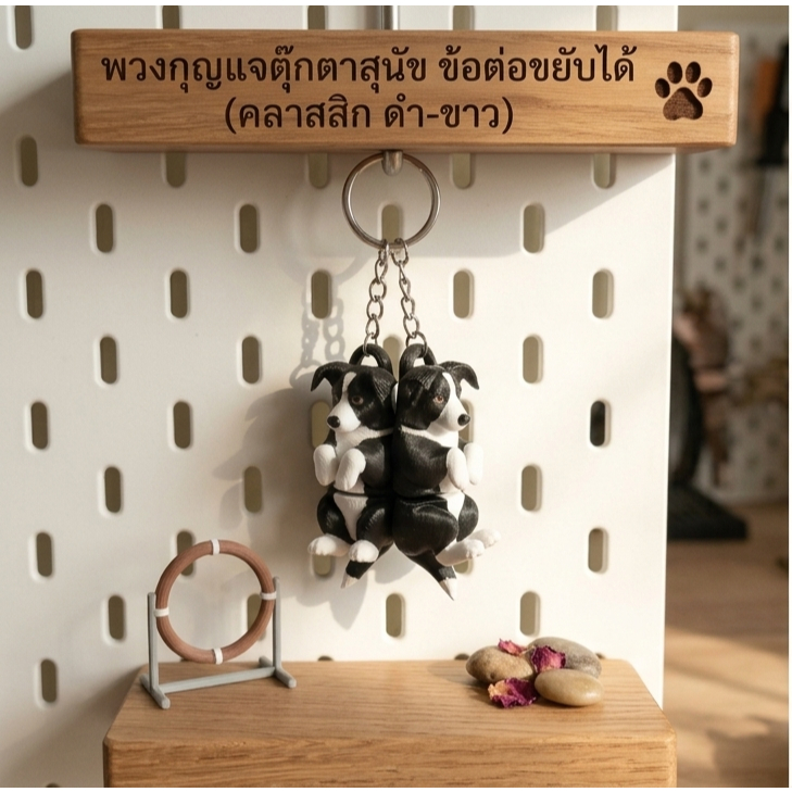 พวงกุญแจน้องหมาน่ารัก ขนาดกะทัดรัด ดีไซน์น่ารัก Border Collie Keychain – Articulated Flexi Toy Dog