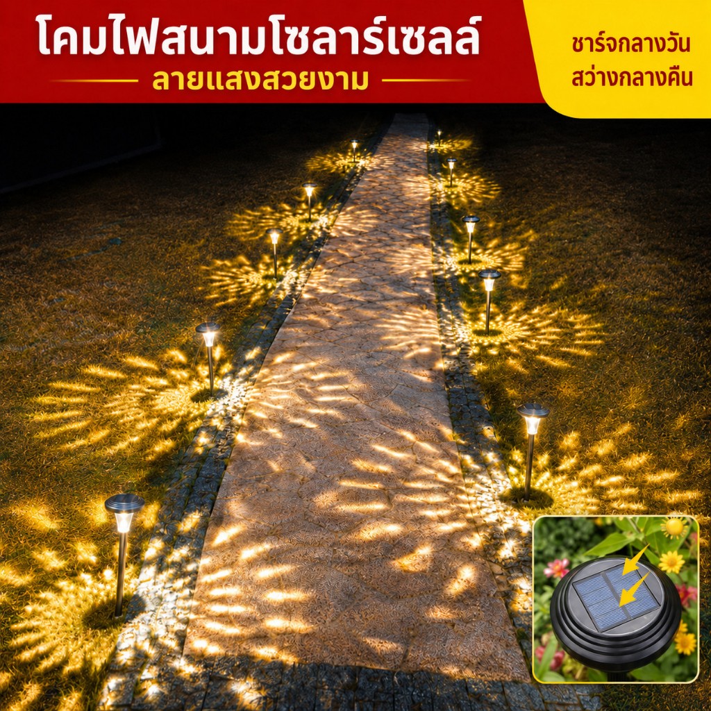 MeeDa ไฟสนามโซล่าเซลล์ ไฟ ปักสนาม โซล่าเซลล์ โคมไฟสนามหญ้า ไฟสวนโซล่าเซลล์   ตกแต่งสว  กันน้ำ IP65 เปิดปิดอัตโนมัติ
