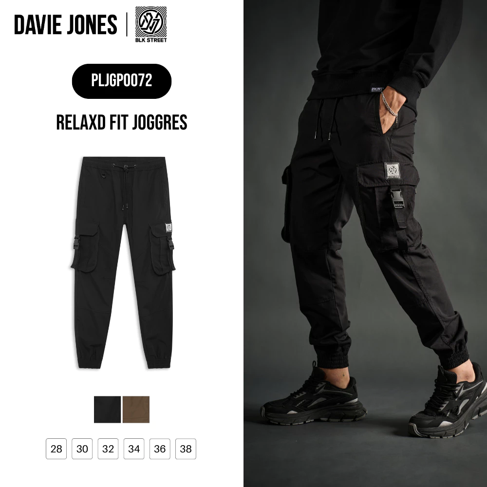 DAVIE JONES [BLK STREET] กางเกงจ็อกเกอร์ผู้ชาย Relax Fit Joggers สีดำ น้ำตาล GP0072