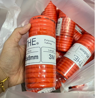 สายลมขดสปริง พร้อมคอปเปอร์หัวท้าย สีส้ม  สายลม PU (ขนาด5x8มิล) ความยาว3เมตร ยี่ห้อ THE