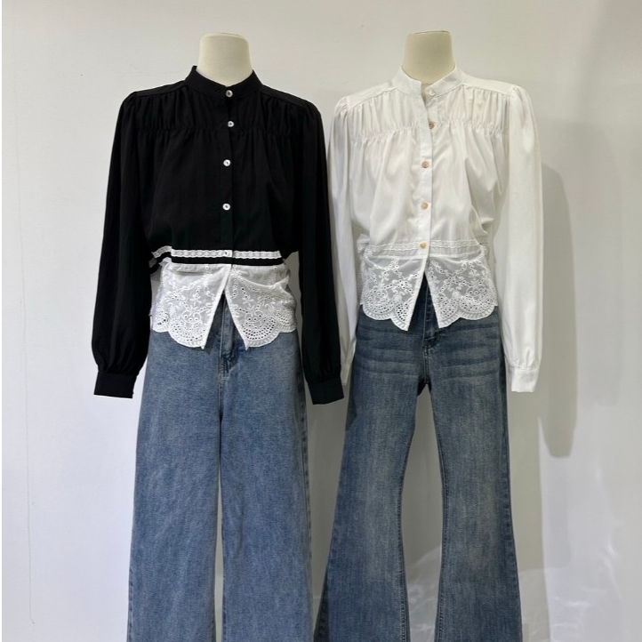 B619 | เสื้อแขนยาวแต่งลูกไม้ ชิคหวาน สไตล์วินเทจเกาหลี
