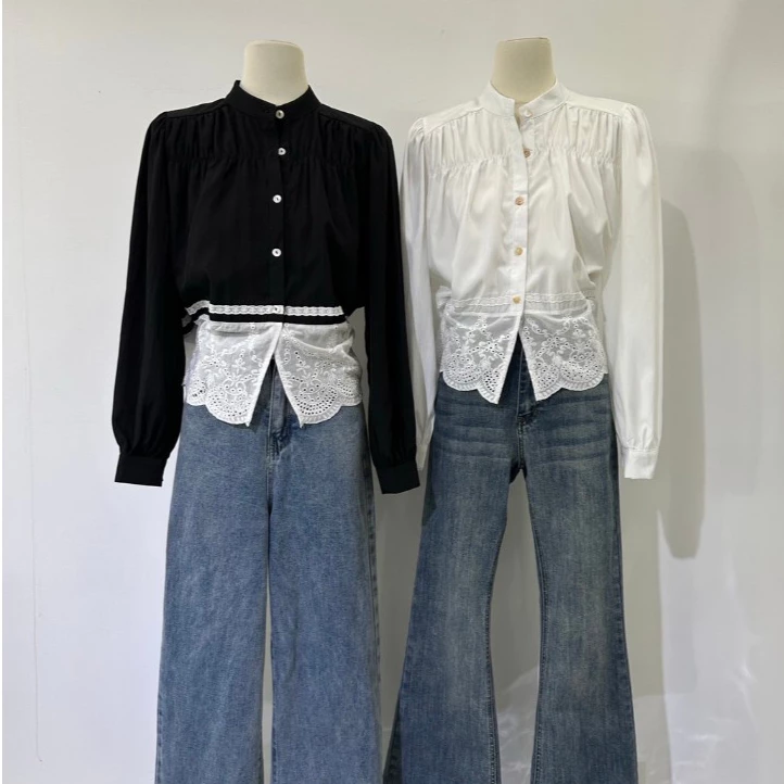 B619 | เสื้อแขนยาวแต่งลูกไม้ ชิคหวาน สไตล์วินเทจเกาหลี