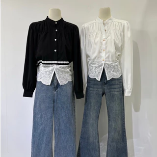 B619 | เสื้อแขนยาวแต่งลูกไม้ ชิคหวาน สไตล์วินเทจเกาหลี