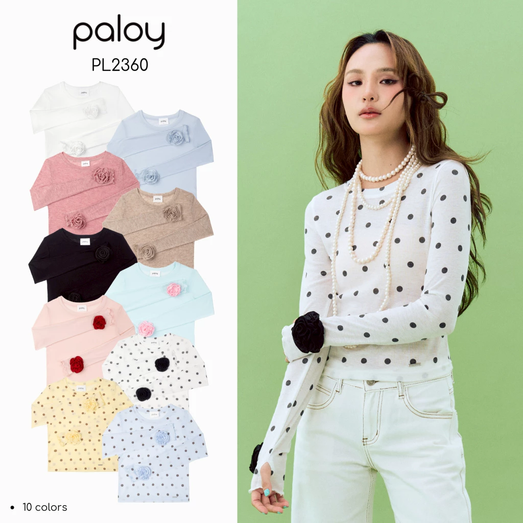 [Best Seller] Paloy - PL2360 Camellia Top เสื้อดอกคามิเลีย เสื้อแขนยาว ทรงเข้ารูป ปลายแขนแต่งดอกคามิเลีย