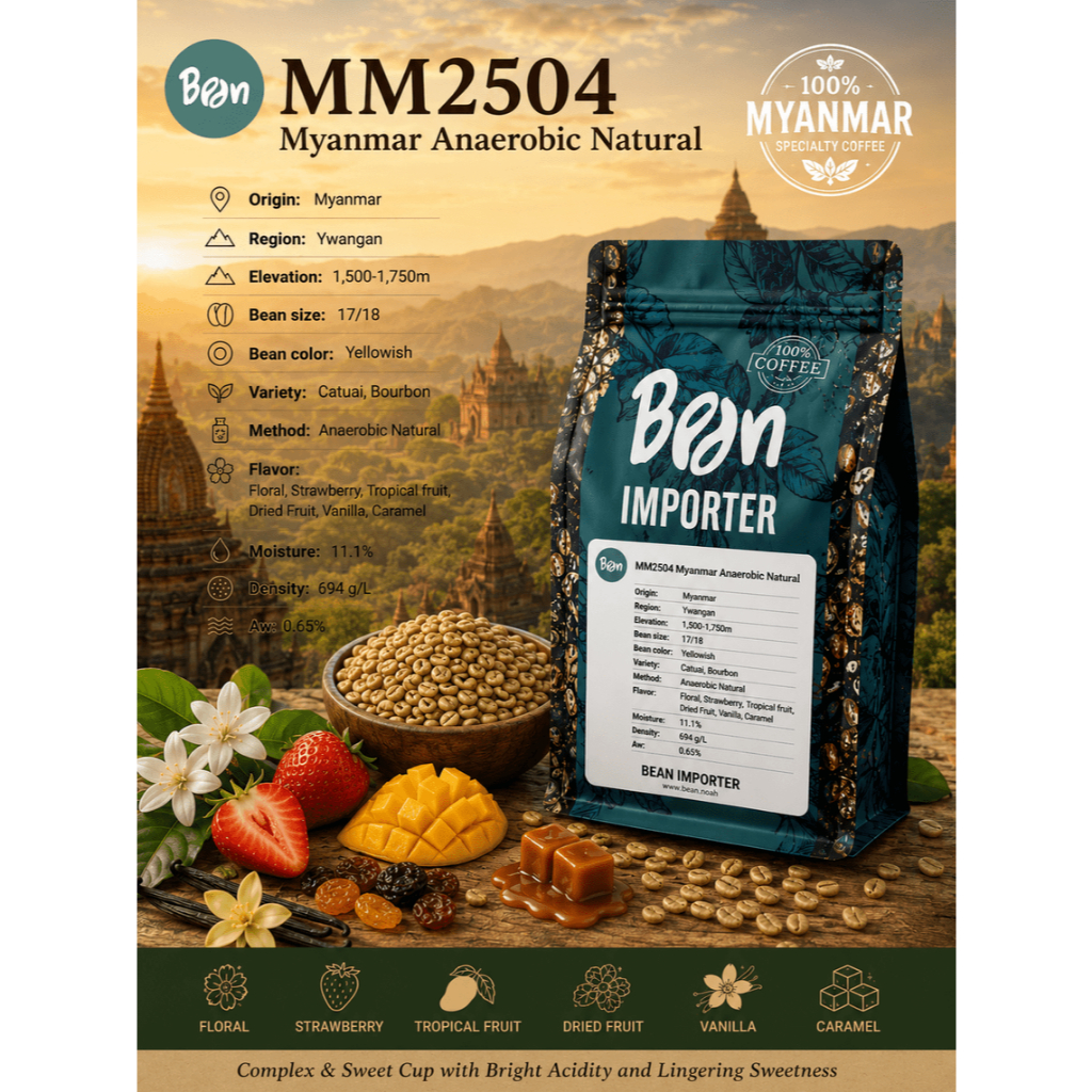 สารกาแฟ/เมล็ดกาแฟดิบ/Green bean(MM2504) ประเทศพม่า/เมียนมา Myanmar Anaerobic Natural  - 1Kg. Bean Importer