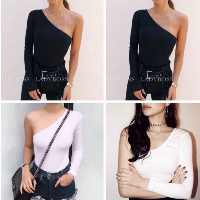 MNV STUDIO เสื้อยืดปาดไหล่แขนยาวข้างเดียว🔥🔥ผ้าเรยอนสินค้าราคาถูก👗🩱แต่สวยเกินราคา(K2)