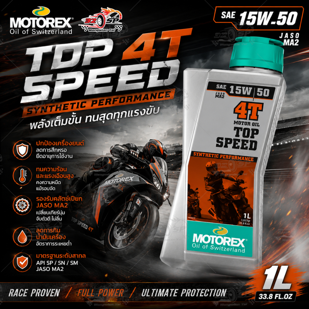 น้ำมันเครื่อง MOTOREX 10W-40 / 15W-50 4T MOTER OIL TOP SPEED SYNTHETIC ของแท้!! ส่งไว!!