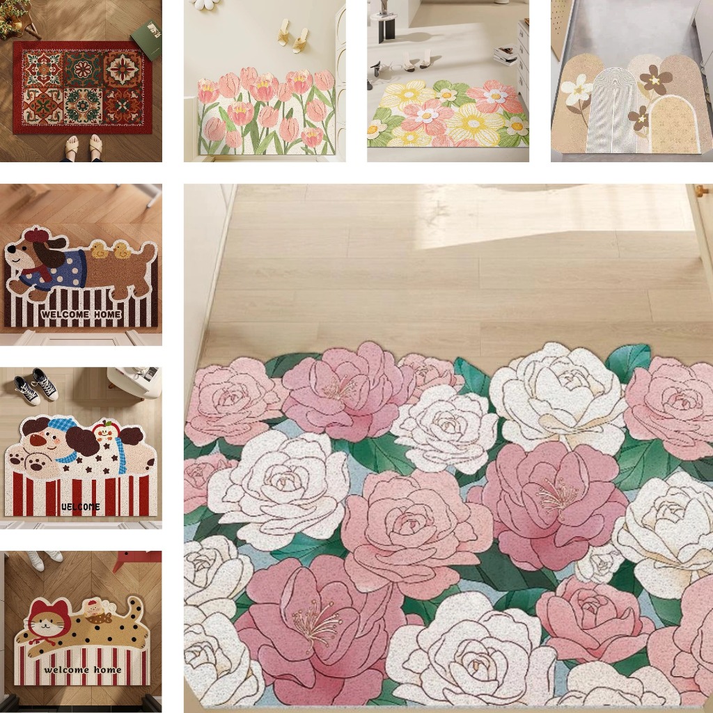 พรมดักฝุ่น พรมเช็ดเท้า แผ่นกันลื่น ทรงดอกทรงหมา ตัดเองได้DIY ไม่เลอะง่าย pvcกันลื่นดี💦
