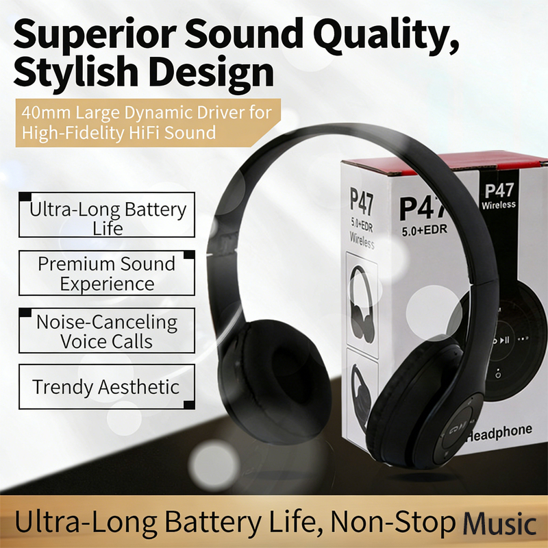 Popular P47 wireless earphones with foldable Bluetooth 5.0 and high-quality stereo sound