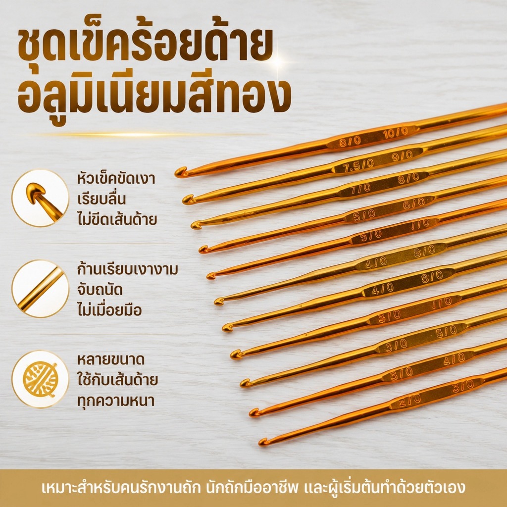 LEMO-T ชุดตะขอถักโครเชต์อลูมินา 10 ชิ้น 2.0-10.0 มม. เข็มโครเชต์ DIY อุปกรณ์ถักไหมพรม ด้ามจับถนัดมือ สำหรับงานฝีมือ