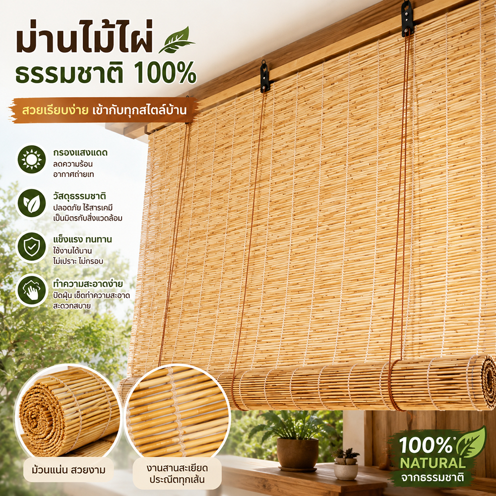 กันน้ำม่านบังแดด🔥ม่านกก ม่านย้อนยุค curtain 3สไตล์ 10 ขนาด มีตัวยก ไม่มีกลิ่น จัดส่งจากกรุงเทพ ความยาว 1ม./2ม./2.5ม./3ม