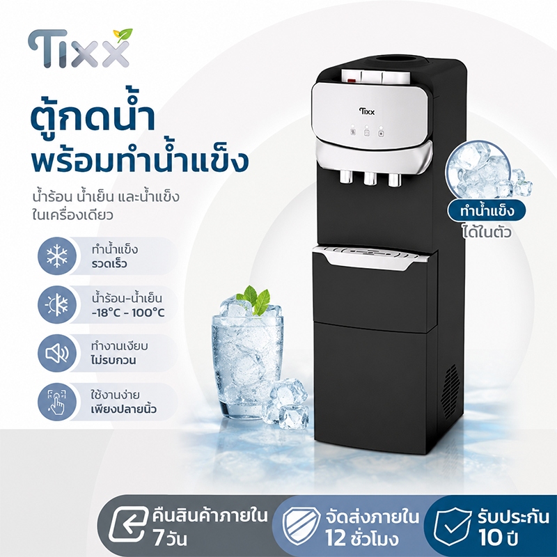ตู้กดน้ำ ร้อน/เย็น/ปกติ แบบ 3 หัว การผลิตน้ำแข็ง ระบบตัดไฟอัตโนมัติ บ้าน ห้องทำงาน โรงเรียน