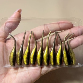 เหยื่อยางทรงกาแลน ยาว5cm มี10ชิ้น เหยื่อปลอมตกปลากะพง GL1