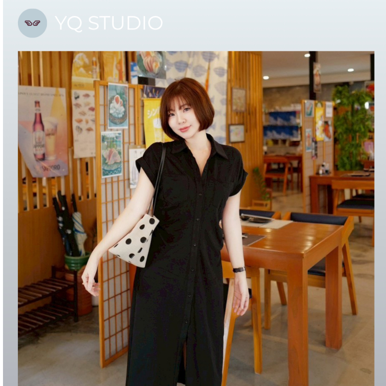 C93 YQ Korean Shop เดรสเชิ๊ตกระดุมหน้ายาว ป้ายYQ