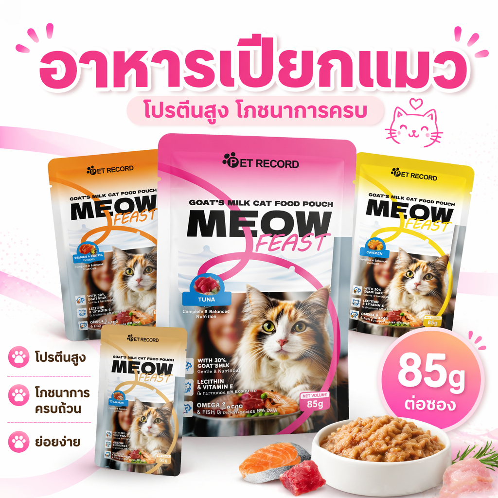 อาหารเปียกแมว85g ขนมแมว อาหารแมว สัตว์เลี้ยงขนมขบเคี้ยวถุงอาหารเปียก อุดมไปด้วยโภชนาการ