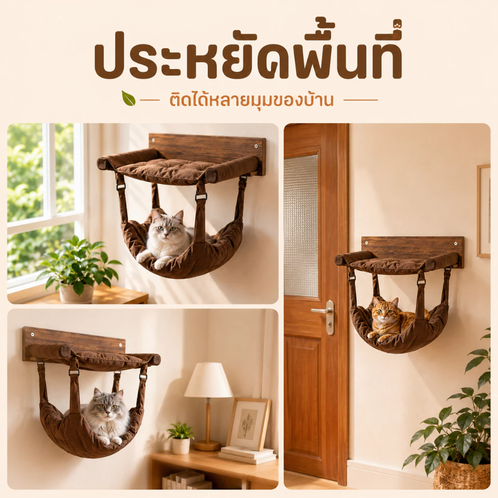 ที่นอนแมว เปลแมว 2-in-1 ติดผนังได้ แขวนกรงได้ รับน้ำหนัก 28 กก. ถอดซักได้ ถอดซักได้ ติดตั้งง่าย ใช้ได้กับผนังและกรงแมว thumbnail 8
