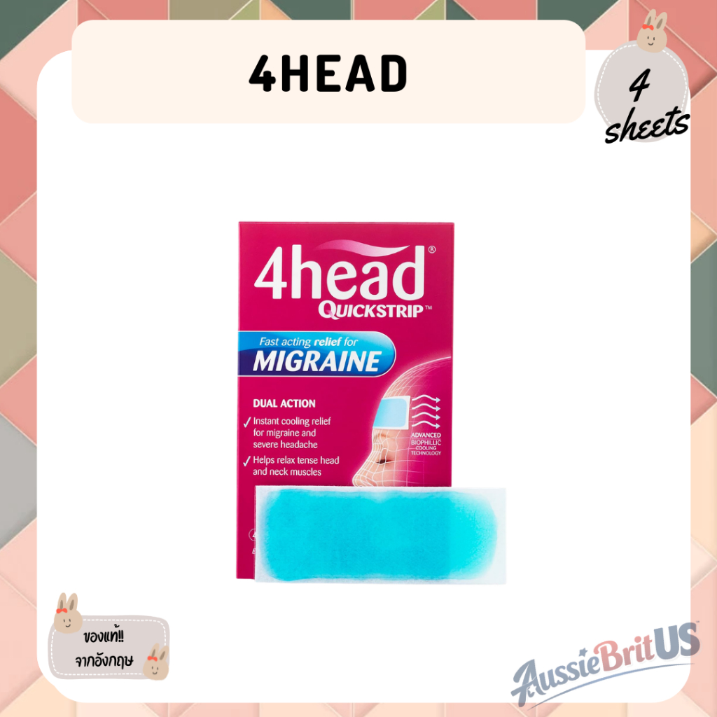 พร้อมส่ง‼️ของแท้✨แผ่นแปะไมเกรน 🇬🇧 4Head Quickstrip Headache and Migraine Relief Strips จากอังกฤษ🇬🇧