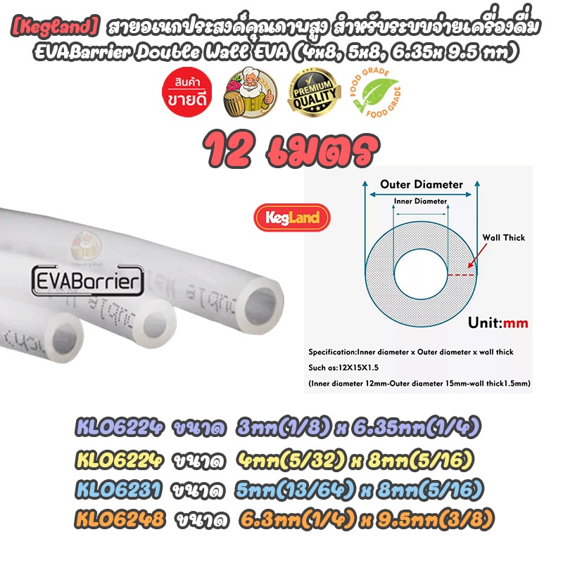 [Kegland + 12 เมตร ] สายเบียร์ / แก๊ส ท่อเบียร์ คุณภาพสูง ท่อน้ำ EVABarrier Double Wall EVA Beer / Gas Tube Food Grade