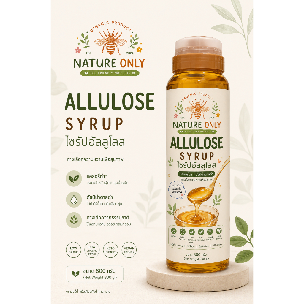 ไซรัปอัลลูโลส Allulose Syrup ขนาด 800 กรัม เป็นสารให้ความหวานจากธรรมชาติ ไม่กระตุ้นอินซูลิน ไซรัปสุขภาพ