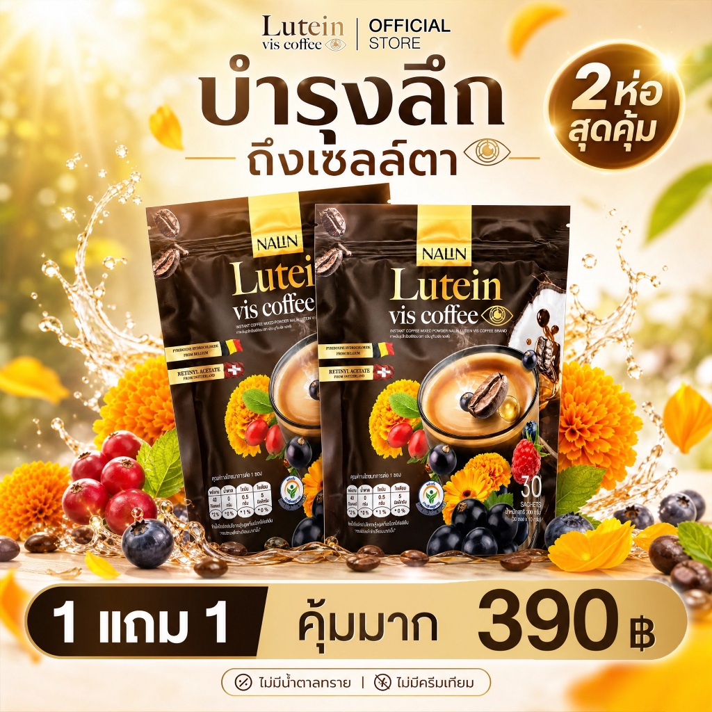 [ ลดมากกว่า 50% ] กาแฟนลินลูทีน Lutein Vis Coffee ตาพร่า ตาล่า แสบตา 1 ห่อ 30ซอง