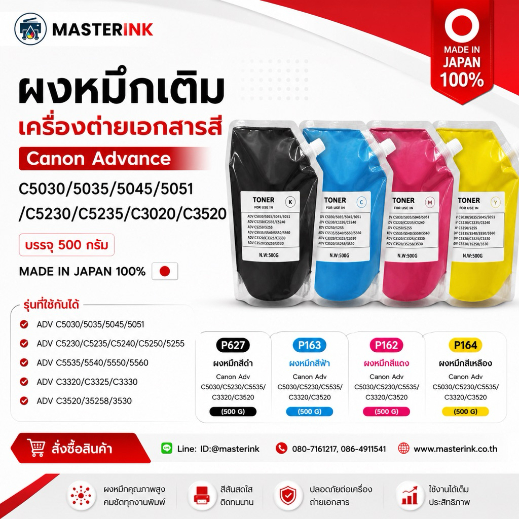 ผงหมึกเติมเครื่องถ่ายเอกสารสี Canon Adv C5030/C5230/C5535/C3320/C3520 บรรจุ 500 กรัม (MADE IN JAPAN 100%)