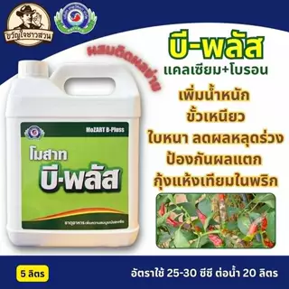 บี-พลัส 5 ลิตร (ยกลัง4 แกลลอน) แคลเซียมโบรอน ติดดอก ขั้วเหนียว เนื้อแน่น หวานกรอบ ผลไม่ฝ่อ ไม่ฟ้าว เทพวัฒนา